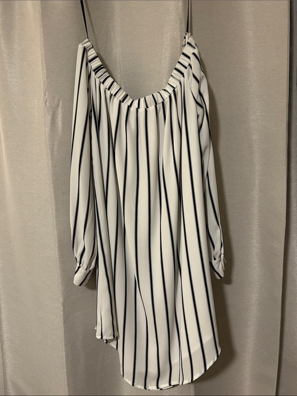 Striped Off-Shoulder Dress in White and Black